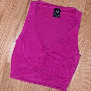 Naked Wardrobe Fuchsia Ruched Crop Top